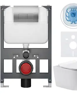 Záchody CERANO - Kompletný WC set Basic/Felci - biela lesklá - WC tlačidlo Modulo/Strieborná - závesné - nízky modul - predstenová inštalácia - 53x37 CER-8050BD86104