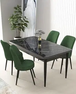 Jedálenské sety Dining Table & Chairs Set (5 Pieces) Nil - Black Marble, Khaki