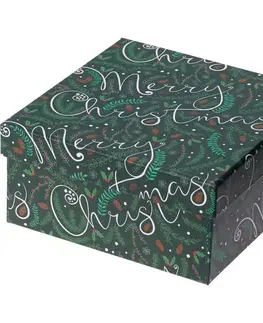 Vianočné dekorácie Darčekový vianočný box, zelená, 14,5x7x14,5 cm