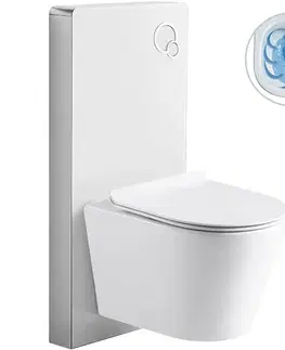Záchody CERANO - Kompletný WC set Modul/Carlito - biela lesklá - integrované WC tlačidlo - pneumatický modul - 48,5x36,5 CER-979852