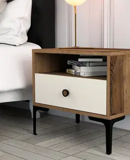 Nočné stolíky Nočný stolík Lizbon 533 - Walnut, Cream