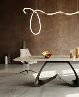 Jedálenské stoly DELIFE Jedálenský stôl Edge zaoblený 240x120 cm keramika Iris FMG Onice Oro podstava v tvare W kov titánová farba