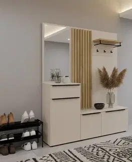 Predsieňové steny KONDELA Aliva V1 predsieň kašmír matná / dub artisan