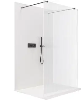 Sprchové dvere CERANO - Sprchová zástena Walk-in Onyx Duo Ľ/P - 8 mm - hranatá vzpera - čierna matná, ryhované sklo - 60x200 CER-8050BD1913