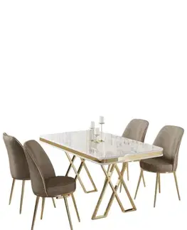 Jedálenské sety Dining Table & Chairs Set (5 Pieces) Vals - White, Gold, Cappuccino