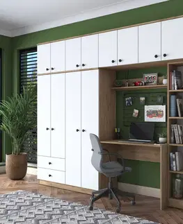 Sektorový nábytok do spálne MELON písací stôl so šatníkovou skriňou, orech/biela