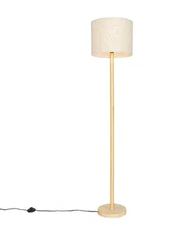 Stojace lampy Rustikálna stojaca lampa drevená s ľanovým tienidlom béžová 32 cm - Mels