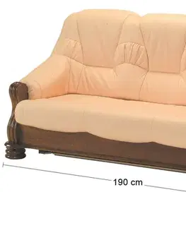 Sedacie súpravy PYKA Adam kožená trojsedačka drevo D3 / svetlomarhuľová (Rose white)