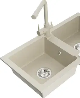 Kuchynské drezy MEXEN/S MEXEN/S - Mario granitový drez 2-bowl vrátane batérie Duero, béžová 6504-69-671600-69