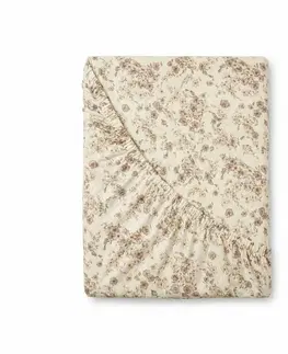 Plachty Kvalitex Bavlnené napínacie prestieradlo Kvítíbéžové, 140 x 200 cm, 140 x 200 cm