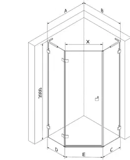 Sprchovacie kúty MEXEN/S - Lunar L sprchový kút päťboký krídlový ľavá 90 x 90, transparent, meď kartáčovaná 831L-090L-090P-65-00-L