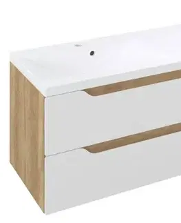 Kúpeľňový nábytok Sapho WAVE dvojumývadlová skrinka 149,7x50x47,8cm, biela/dub Alabama SPH WA150-3022