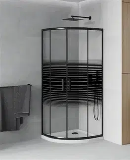 Vane MEXEN/S - Rio sprchovací kút štvrťkruh 80x80, pruhy, čierna + biela vanička so sifónom 863-080-080-70-20-4110B