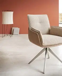 Jedálenské stoličky DELIFE Otočná jedálenská stolička Nela-Flex zmiešané materiály tmavobéžová krížová podstava široká nerezová oceľ 360° otočná