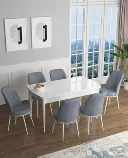 Jedálenské sety Extendable Dining Table & Chairs Set (7 Pieces) Han - White, Grey