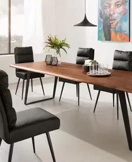 Jedálenské stoly DELIFE Jedálenský stôl Edge 300x100 akácia hnedá kov šikmý Live-Edge