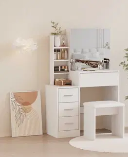 Toaletné stolíky KONDELA Radas toaletný stolík s taburetkou biela