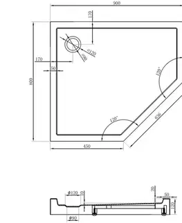 Vane MEXEN - Flow+ päťboká sprchová vanička ľavá 90 x 80, biela lesk 46P108090LH