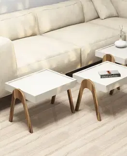 Konferenčné stolíky Sada odkladacích stolíkov (3 kusy) Roma - Walnut, Cream