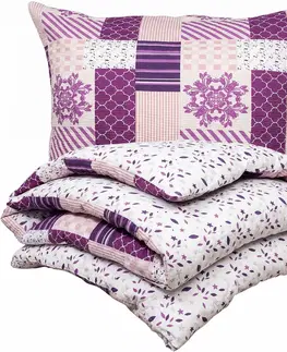 Obliečky 4Home Krepové obliečky Patchwork violet, 140 x 220 cm, 70 x 90 cm