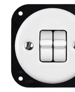 Predlžovacie káble Elhard - Keramický retro dvojitý vypínač s páčkou bez rámčeka č. 6+6 biela KV1255W