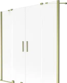 Sprchové dvere MEXEN/S - Velar Duo dvojkrídlová posuvná vaňová zástena 150 x 150, dekor, zlatá kartáčovaná 896-150-000-32-55