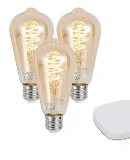 LED osvetlenie Sada 3 inteligentných stmievateľných LED žiaroviek E27 ST64 4,9 W 320 lm 2500 K vrátane Zigbee Smart Hub