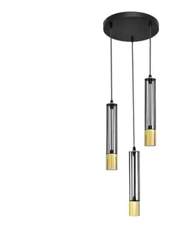 Svietidlá  LED Luster na lanku BARS 3xGU10/4,8W/230V čierna/zlatá W-KD 1115/3 GO+BK+GO