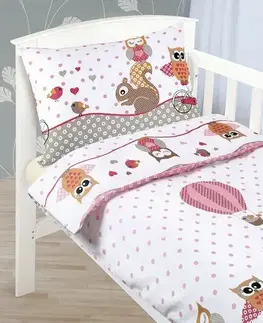 Obliečky Bellatex Detské bavlnené obliečky do postieľky Beáta Sovička ružová, 100 x 135 cm, 45 x 60 cm, 100 x 135 cm, 45 x 60 cm