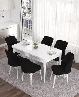 Jedálenské sety Extendable Dining Table & Chairs Set (7 Pieces) Eva - White, Black