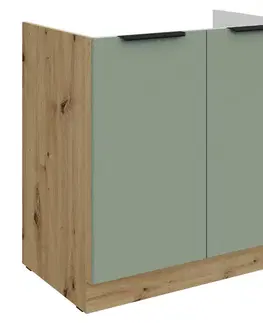 Kuchynské dolné skrinky KONDELA Arsany 80 ZL 2F BB drezová kuchynská skrinka aquamarine / dub artisan