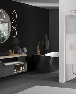 Sprchové dvere MEXEN/S - Kioto Sprchová zástena WALK-IN 100 x 200, transparent/dekor 8 mm, meď kartáčovaná 800-100-101-65-35