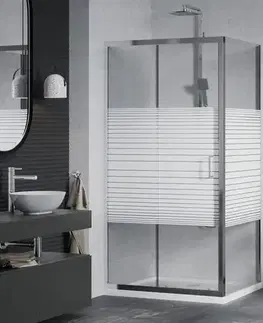 Vane MEXEN/S - Apia sprchovací kút posuvný 90x80, sklo transparent / pruhy, chróm + vanička 840-090-080-01-20-4010
