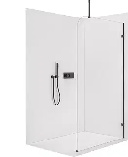 Sprchové dvere CERANO - Sprchová zástena Walk-in Orbis Top Round Ľ/P - 8 mm - okrúhla vzpera - čierna matná, transparentné sklo - 120x200 CER-682153