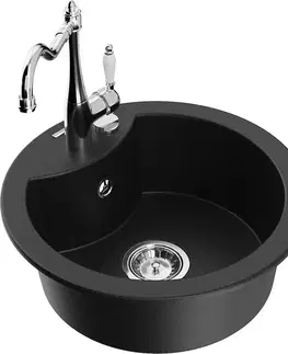 Kuchynské drezy MEXEN/S MEXEN/S - Diego granitový drez 1-miska vrátane batérie Carla, čierna 6512-77-670700-00
