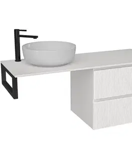 Kúpeľňový nábytok CERANO - Kúpeľňová skrinka Carole - biela matná ryhovaná + doska pod umývadlo z lit. mramoru Elanys - 12 mm + konzola čierna - 160x46x49,2 CER-600164