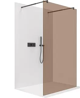Sprchové dvere CERANO - Sprchová zástena Walk-in Onyx Duo Ľ/P - 8 mm - guľatá vzpera - čierna matná, bronzové sklo - 90x200 CER-687715