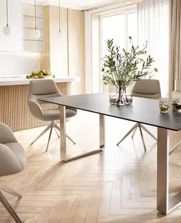 Jedálenské stoly DELIFE Jedálenský stôl Edge 200x100 keramika Laminam® Noir Desir hnedá nerezová oceľ úzky