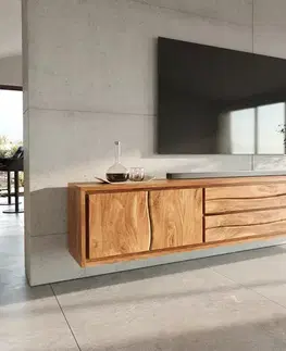 Televízne stolíky DELIFE TV stolík Live-Edge 300 cm akácia prírodná 4 dvierka 2 zásuvky závesný
