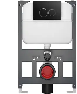 Záchody CERANO - Závesné WC s bidetom Basic/Cronus Standard - biela lesklá - WC tlačidlo Dualo/Čierna - závesné - nízky modul - predstenová inštalácia - 59,3x38,4 CER-8050BD86429