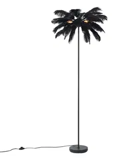 Stojace lampy Stojacia lampa Art Deco čierna s čiernym perím - Peahen