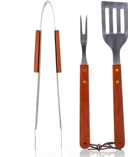 Príslušenstvo ku grilom Chrómová súprava na grilovanie, 3ks drevená rukoväť