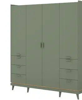 Šatníkové skrine Skriňa 4d6s Sys Scandi 20  Dub Olej/Zelená