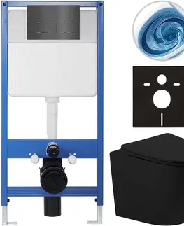 Záchody CERANO - Kompletný WC set Profi/Cesso - čierna matná - WC tlačidlo Line/Tmavosivá - predstenová inštalácia - 49x36 CER-8050BD84385