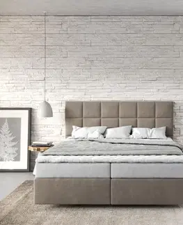 Postele Boxspring DELIFE Boxspring posteľ Dream-Fine 160x200 cm mikrovlákno béžová s matracom a topperom