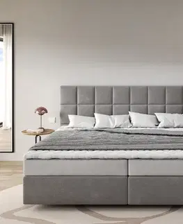 Postele Boxspring DELIFE Boxspring posteľ Dream-Fine mikrovlákno sivá 200x200 cm bonellový matrac PU-topper