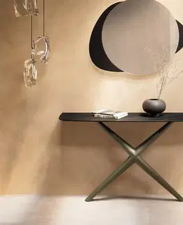 Konzolové stolíky DELIFE Konzolový stolík Edge zaoblený tvar 140×40 cm keramika Laminam® Noir Desir hnedá Estelo kov titánová farba