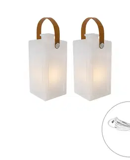 Lampy Sada 2 stolových lámp biely efekt plameňa nabíjateľná IP44 - Stard