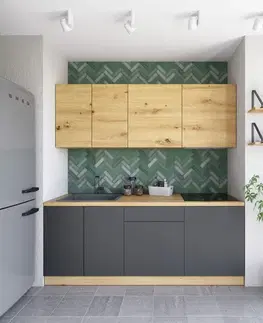 Kuchynské linky KONDELA Vinetu 200 kuchynská linka dub artisan / sivá