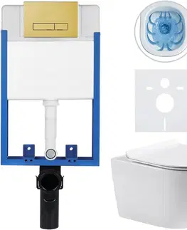 Záchody CERANO - Kompletný podomietkový WC set Lite/Felci - biela lesklá - WC tlačidlo Slim, zlatá - na zamurovanie - 52,5x36 CER-333328